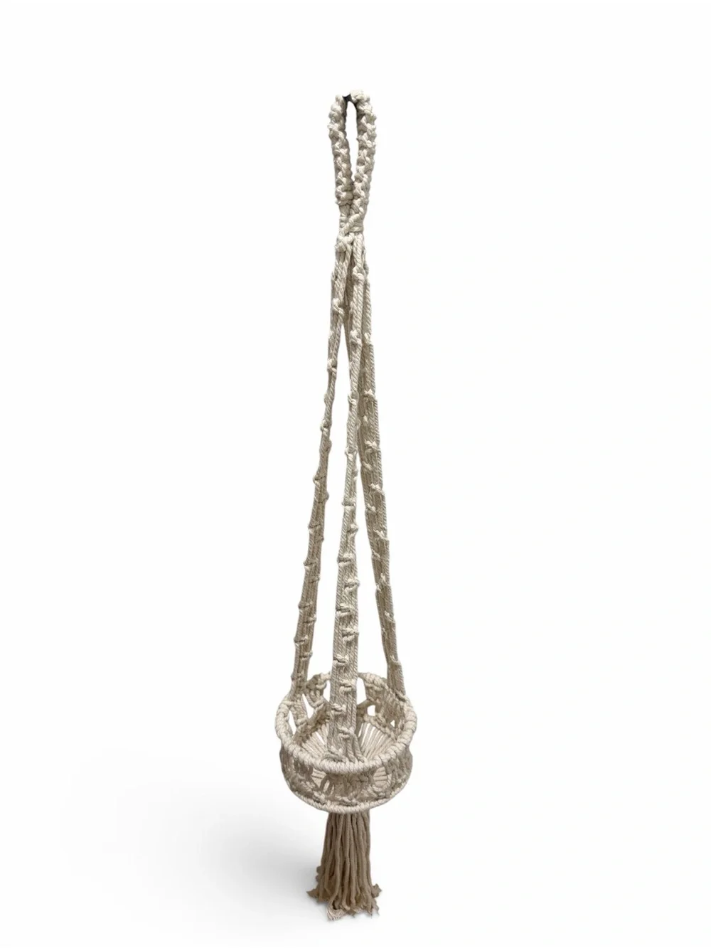 Macrame Hanging Plant Holder in Cream - Unbranded
